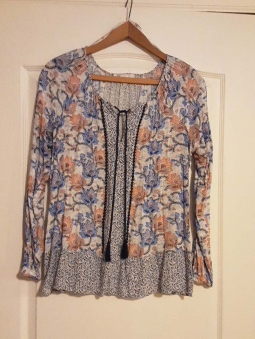 DR2 Floral Tie-Front Tunic in Blue and Peach